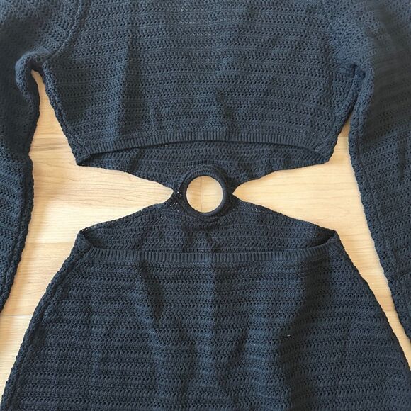 Devon Windsor Crochet‎ Knit Fallon Cut Out Long Sleeve Mini Dress Black Sz Large - Picture 7 of 7